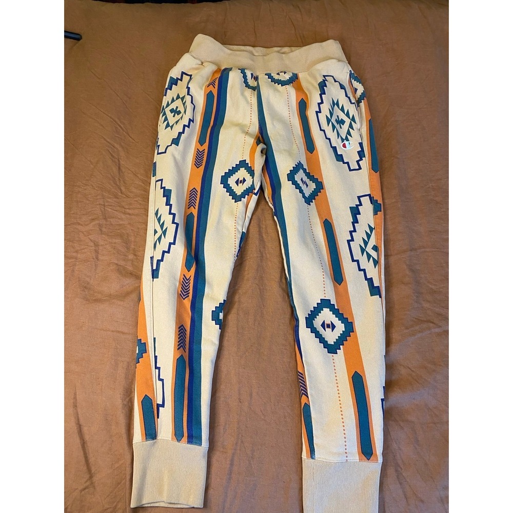Champion Reverse Weave Sweat Pants Large Drawstring Aztec Santa Fe Tribal sku54